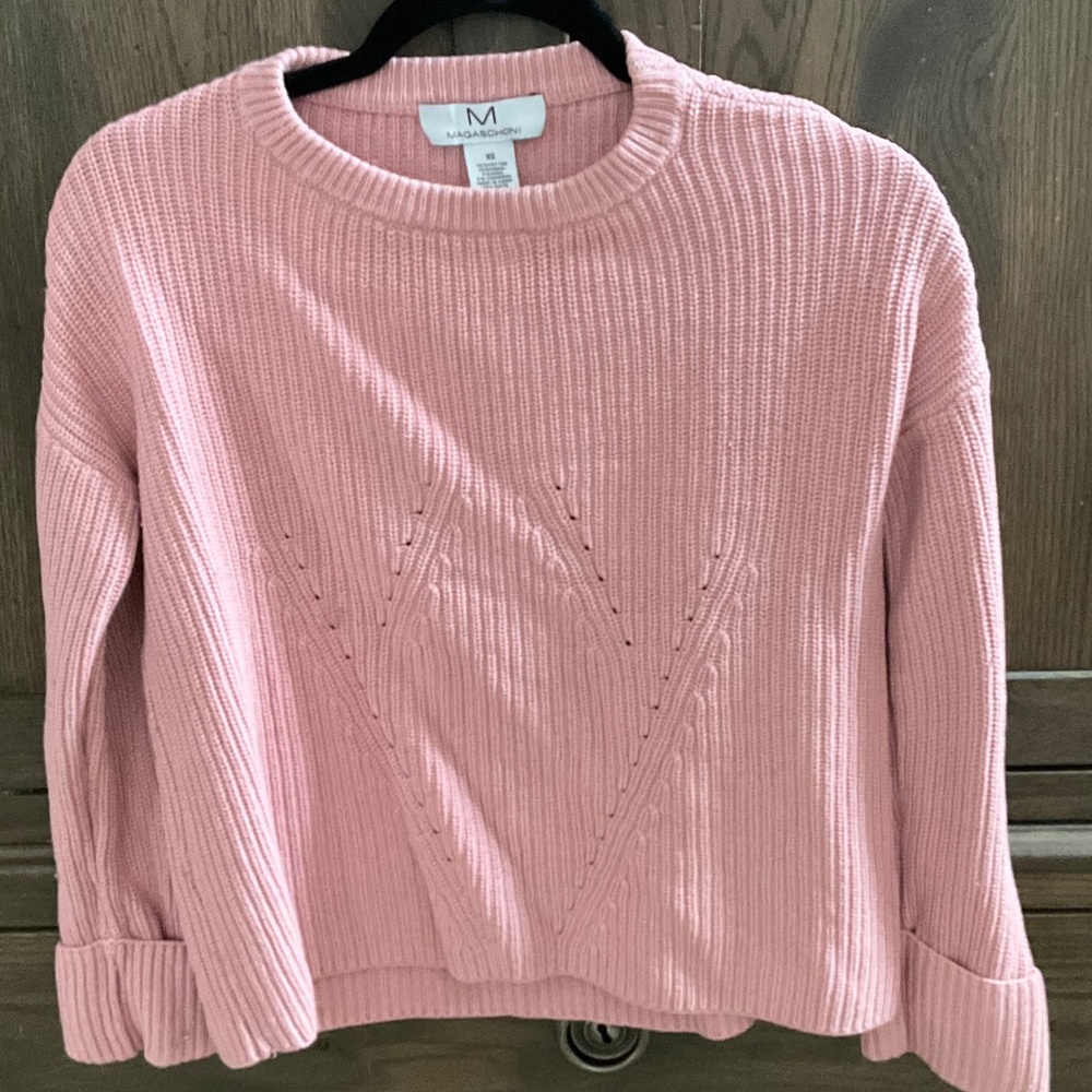 Magaschoni Pink Ribbed Crew Neck Sweater